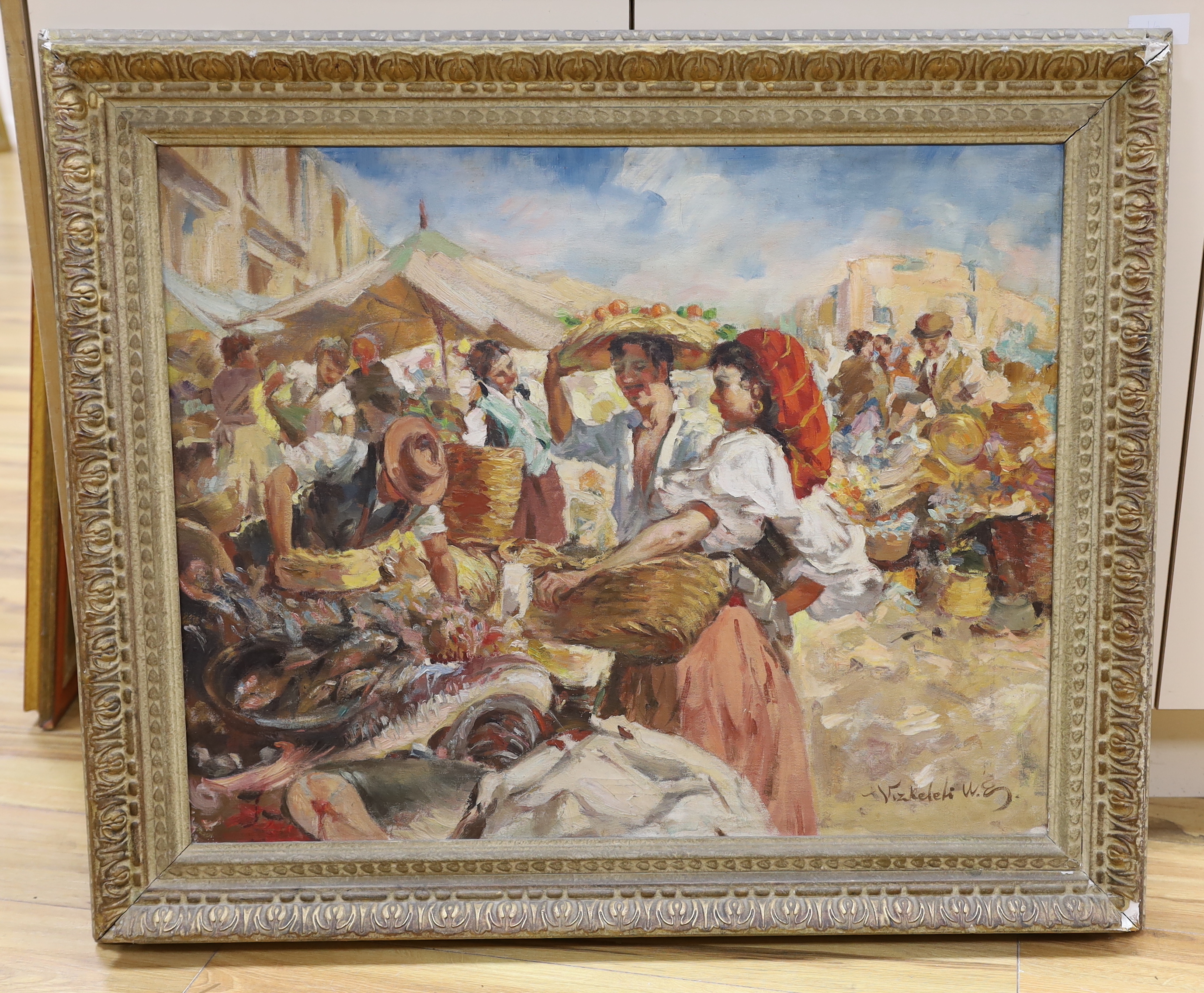 Witman Etelka Vizkeleti (Hungarian, 1882-1962), oil on canvas, Market scene, signed, 59 x 75cm